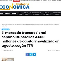El mercado transaccional espaol supera los 4.600 millones de capital movilizado en agosto, segn TTR
